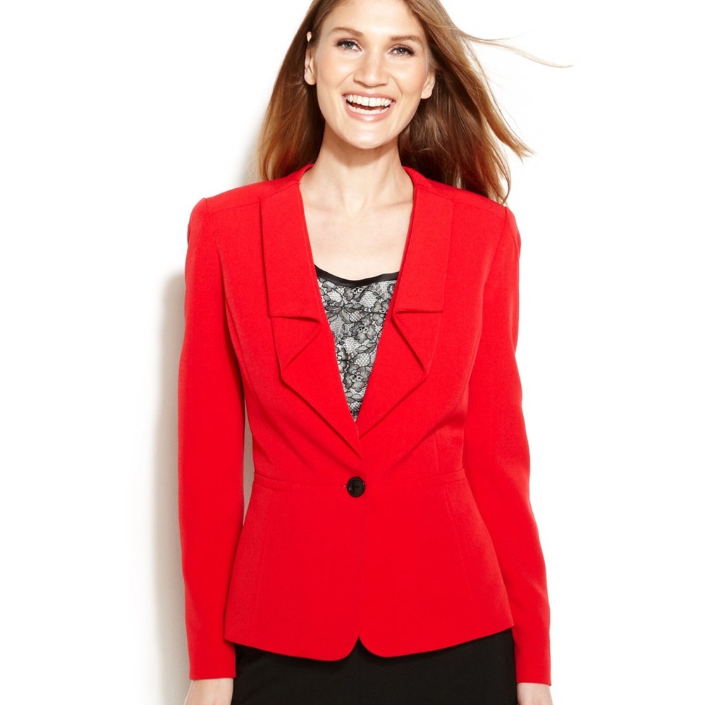 Anne Klein Red Ruffle Suit Jacket
